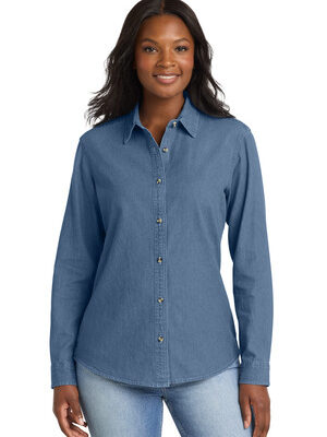 Port & Co   Women's Long Sleeve Value Denim Shirt.  LSP10